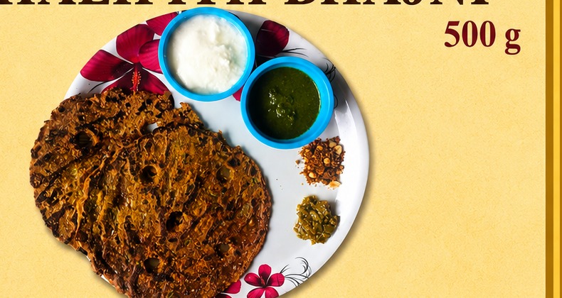 Multigrain thalipith cooked from Palvi Thalipith Bhajni, served with curd and chutney